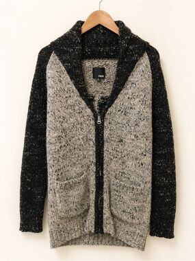 Aritzia Wilfred Free Wool Alpaca Zip Cardigan Sweater Grey Black S